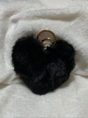 Black Faux Fur Heart Bag Charm Keychain